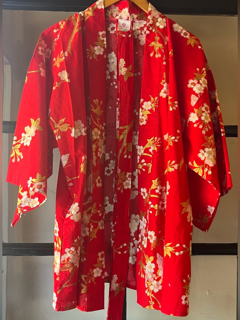Beautiful Red Floral Kimono with Pockets